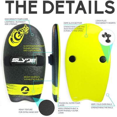 The Slyde Grom Soft Top Fun Handboard For Bodysurfing with Hand strap (Multi Colors)